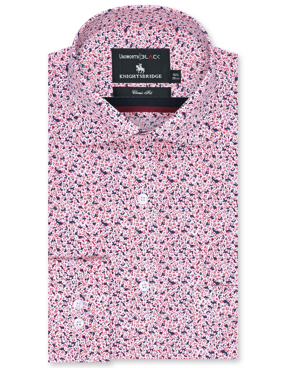 Printed White/Red Classic Fit Shirt FS648RF-14.5