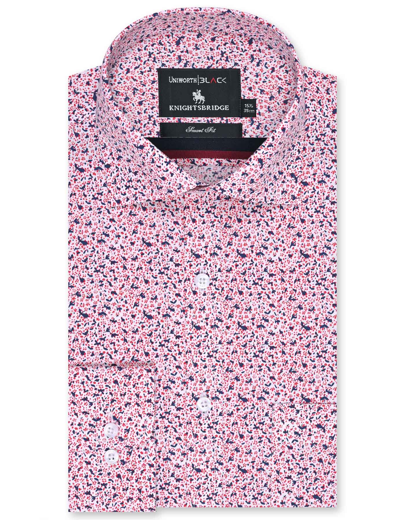 Printed White/Red Tailored Smart Fit Shirt FS648SF-14.5