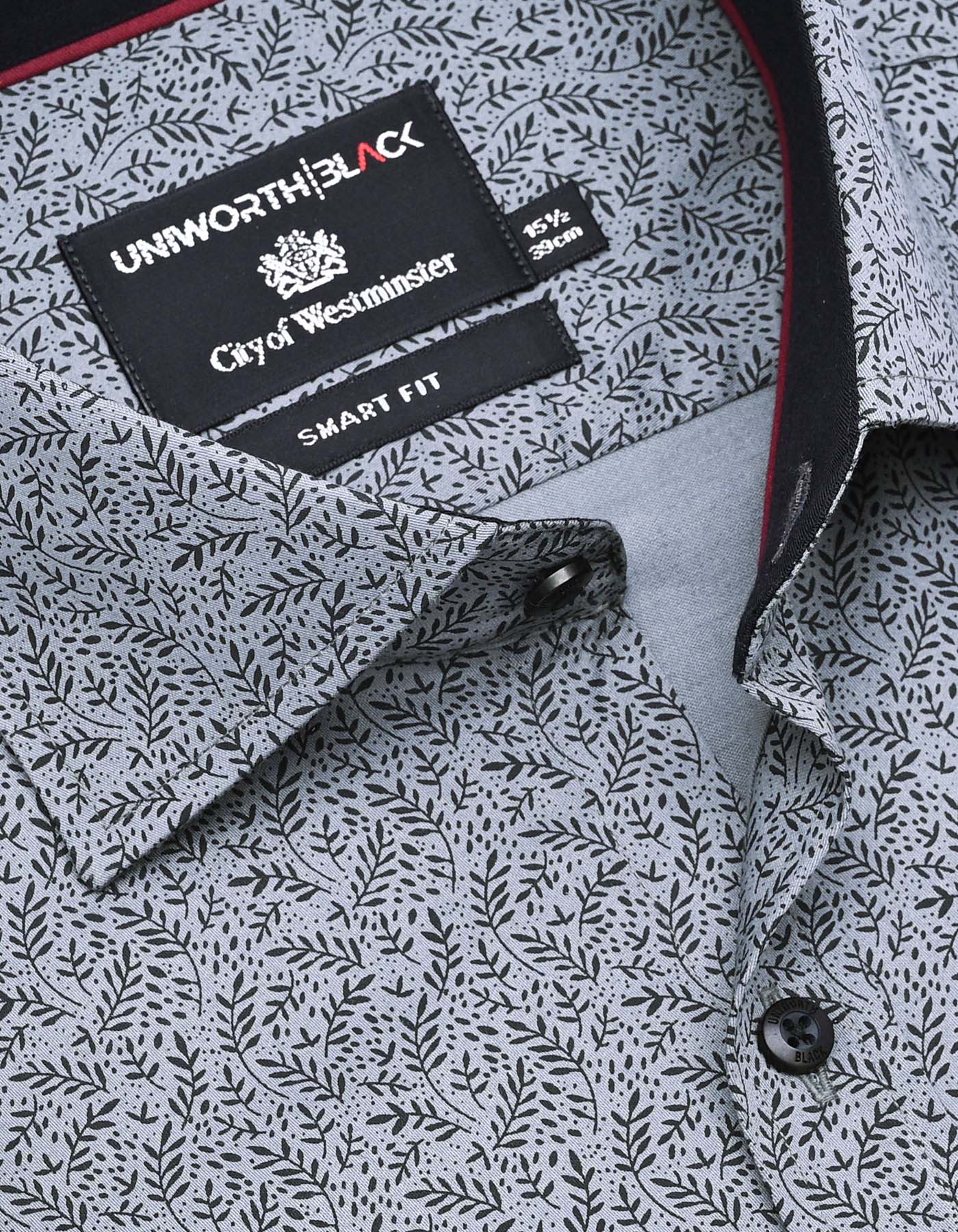 Printed Grey Tailored Smart Fit Shirt FS751-4SF-15
