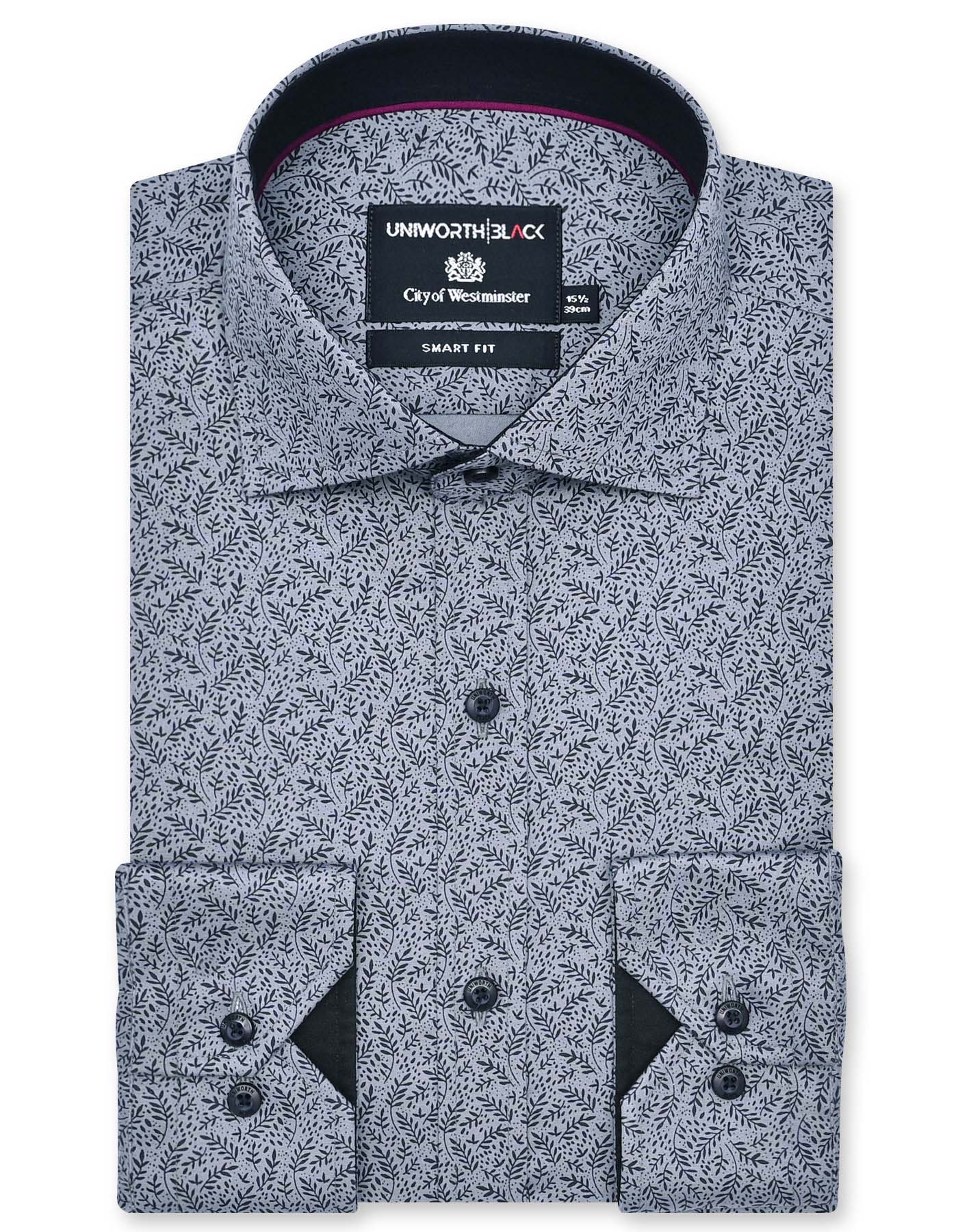 Printed Grey Tailored Smart Fit Shirt FS751-4SF-14.5