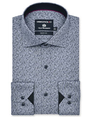 Printed Grey Tailored Smart Fit Shirt FS751-4SF-14.5