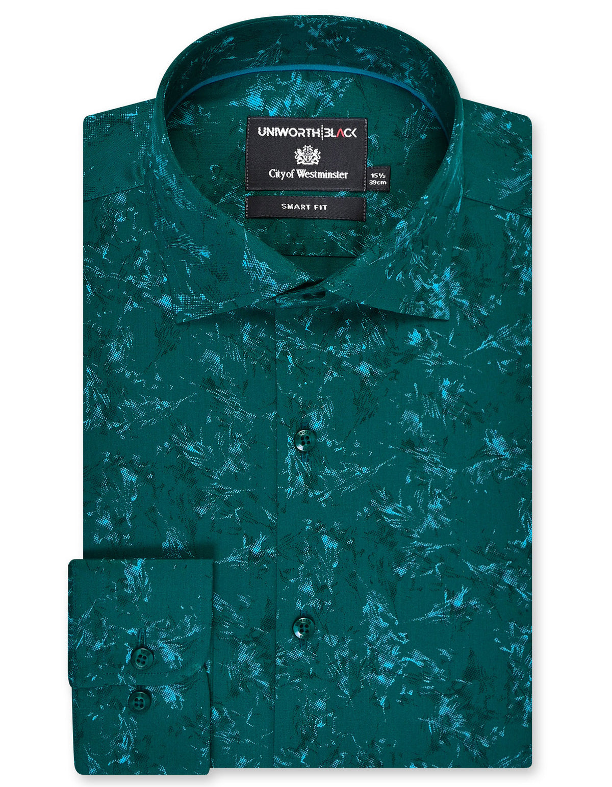 Printed Green Tailored Smart Fit Shirt FS755-1SF-14.5