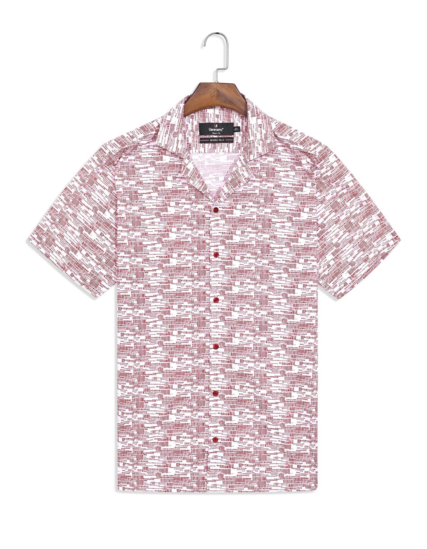 Printed Red Tailored Smart Fit Shirt FS759-1SH-15