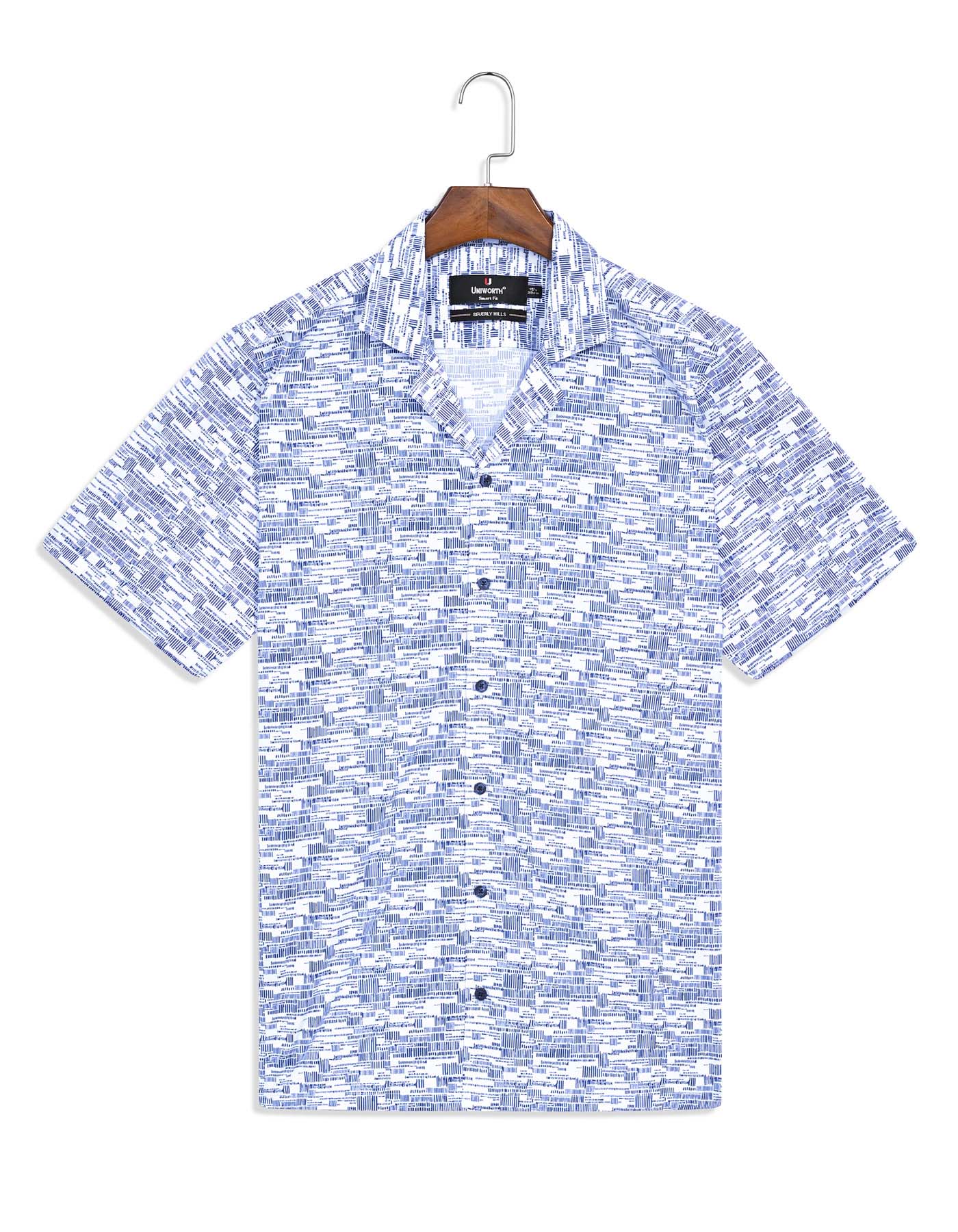 Printed Navy Tailored Smart Fit Shirt FS760-1SH-15