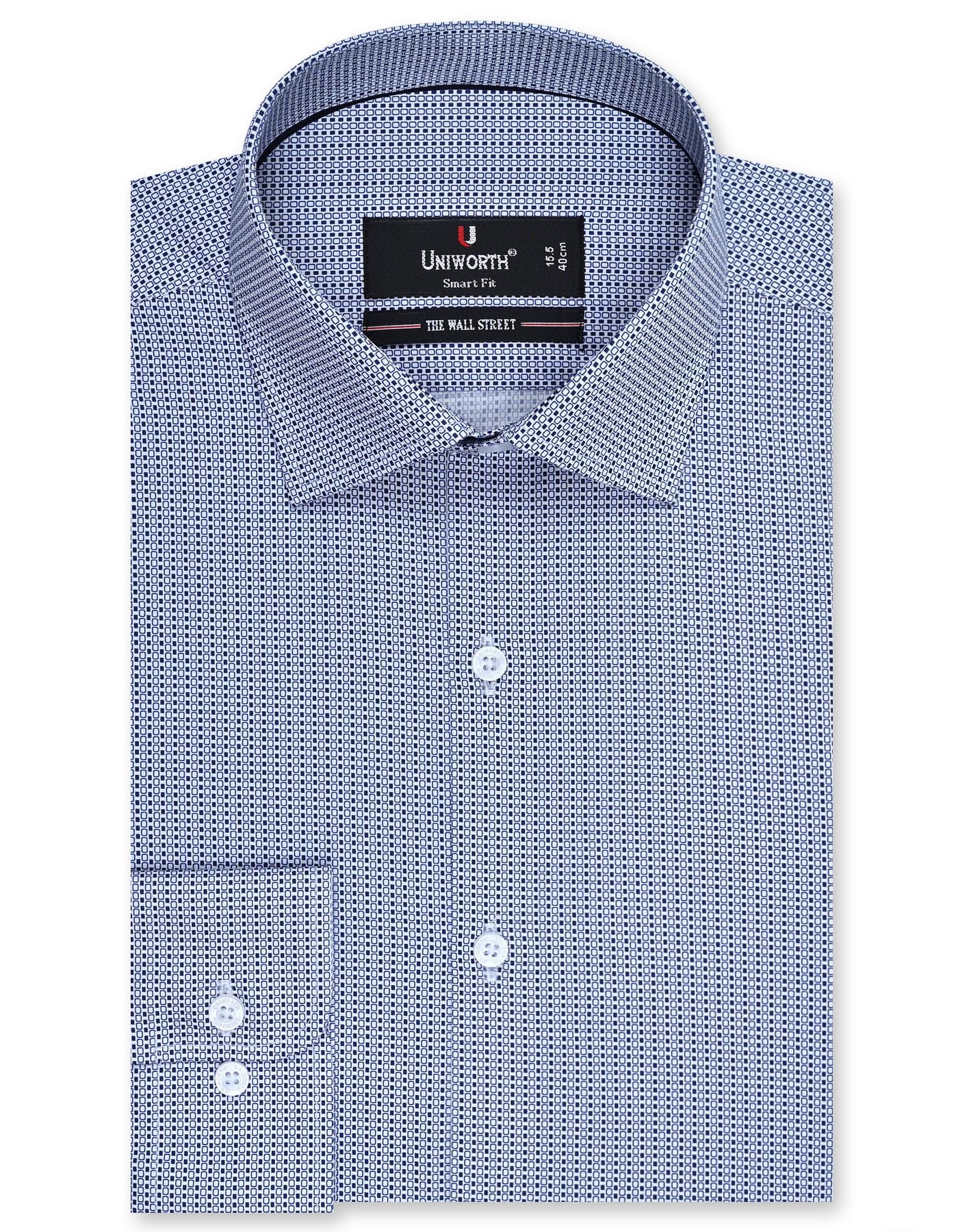 Printed Navy Tailored Smart Fit Shirt FS806-1SF-14.5