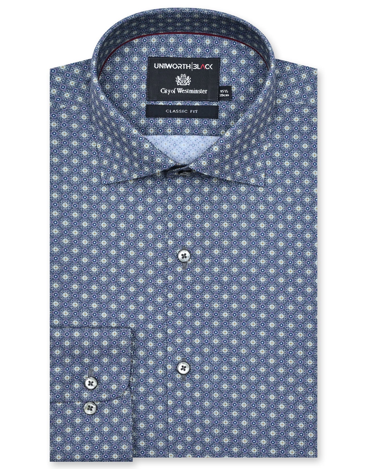 Printed Grey Classic Fit Shirt FS808-1RF-14.5