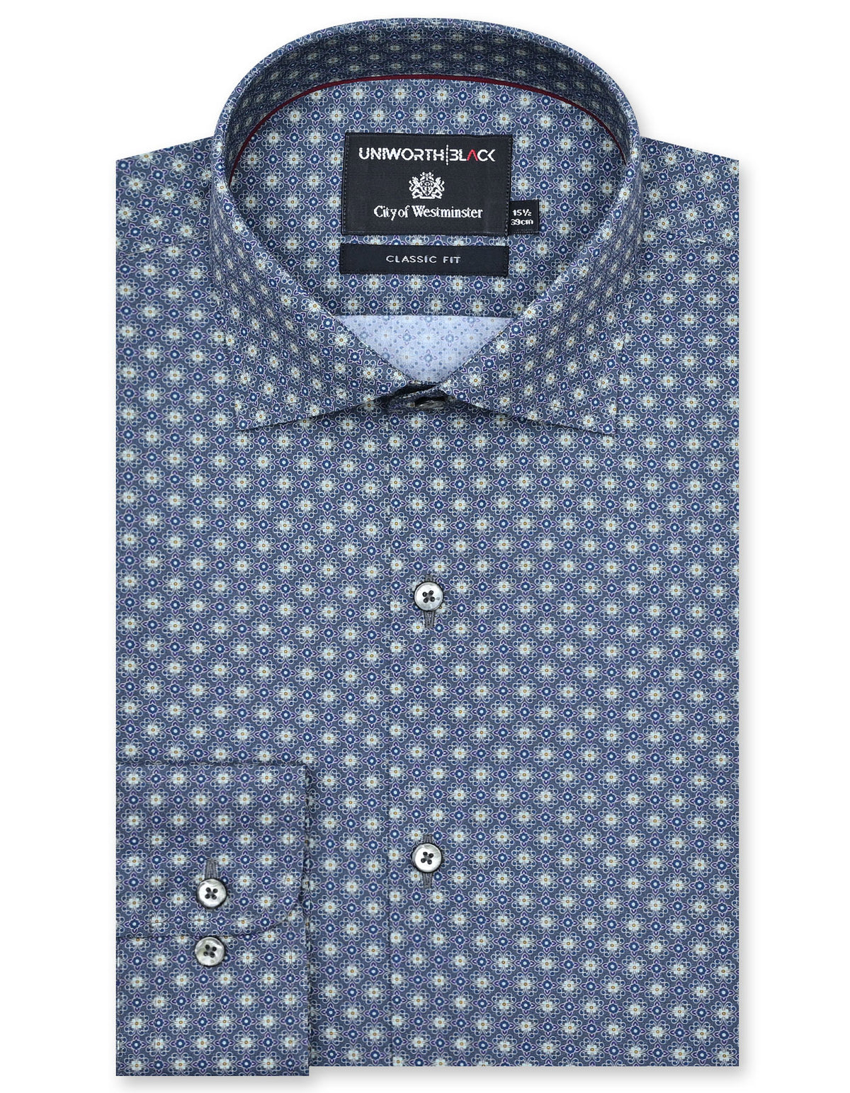 Printed Grey Classic Fit Shirt FS808-1RF-14.5
