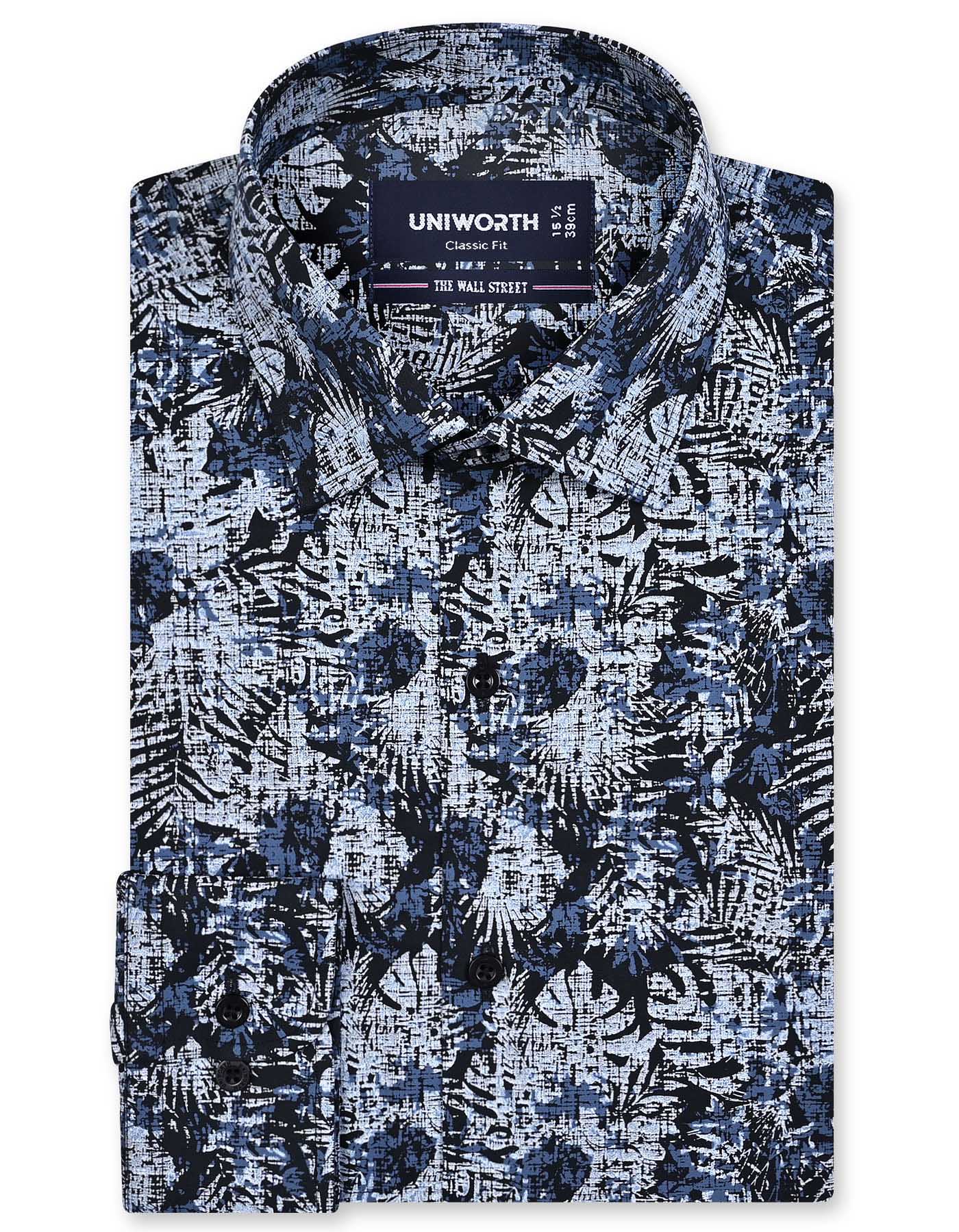 Printed Grey Classic Fit Shirt FS834RF-14.5