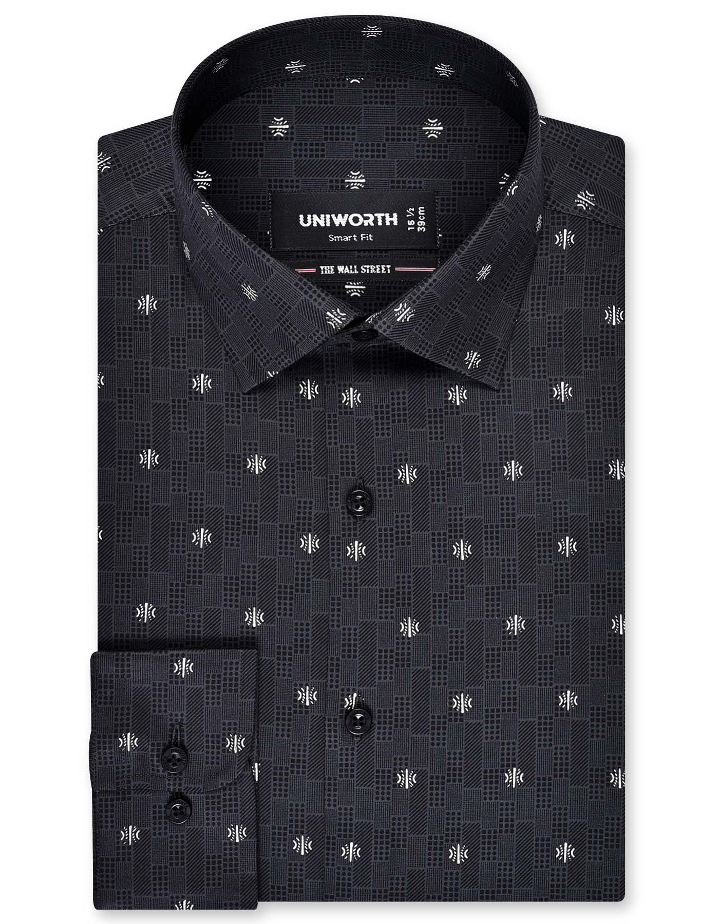 Printed D Grey Tailored Smart Fit Shirt FS847SF-14.5