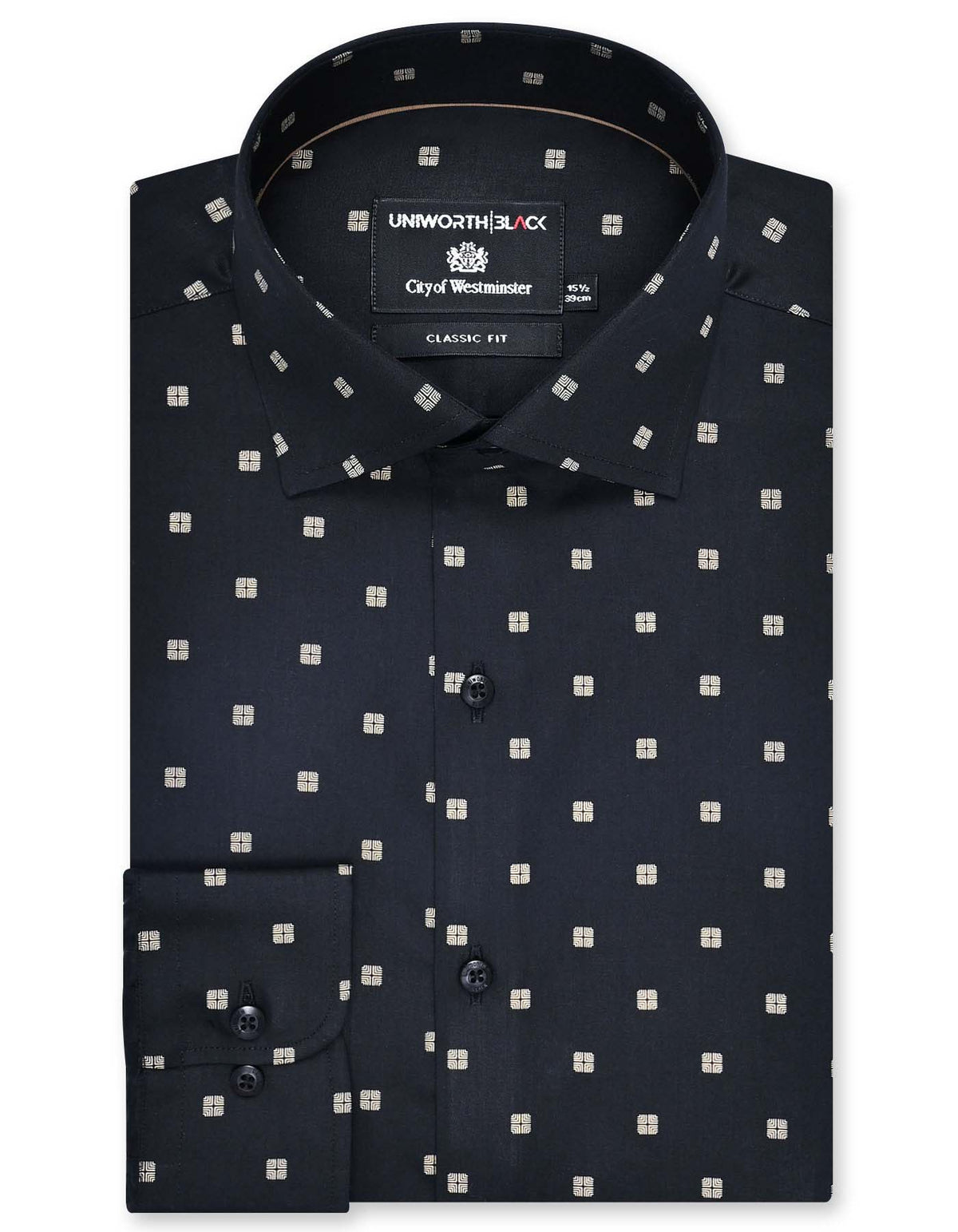 Printed Black Classic Fit Shirt FS855-1RF-14.5