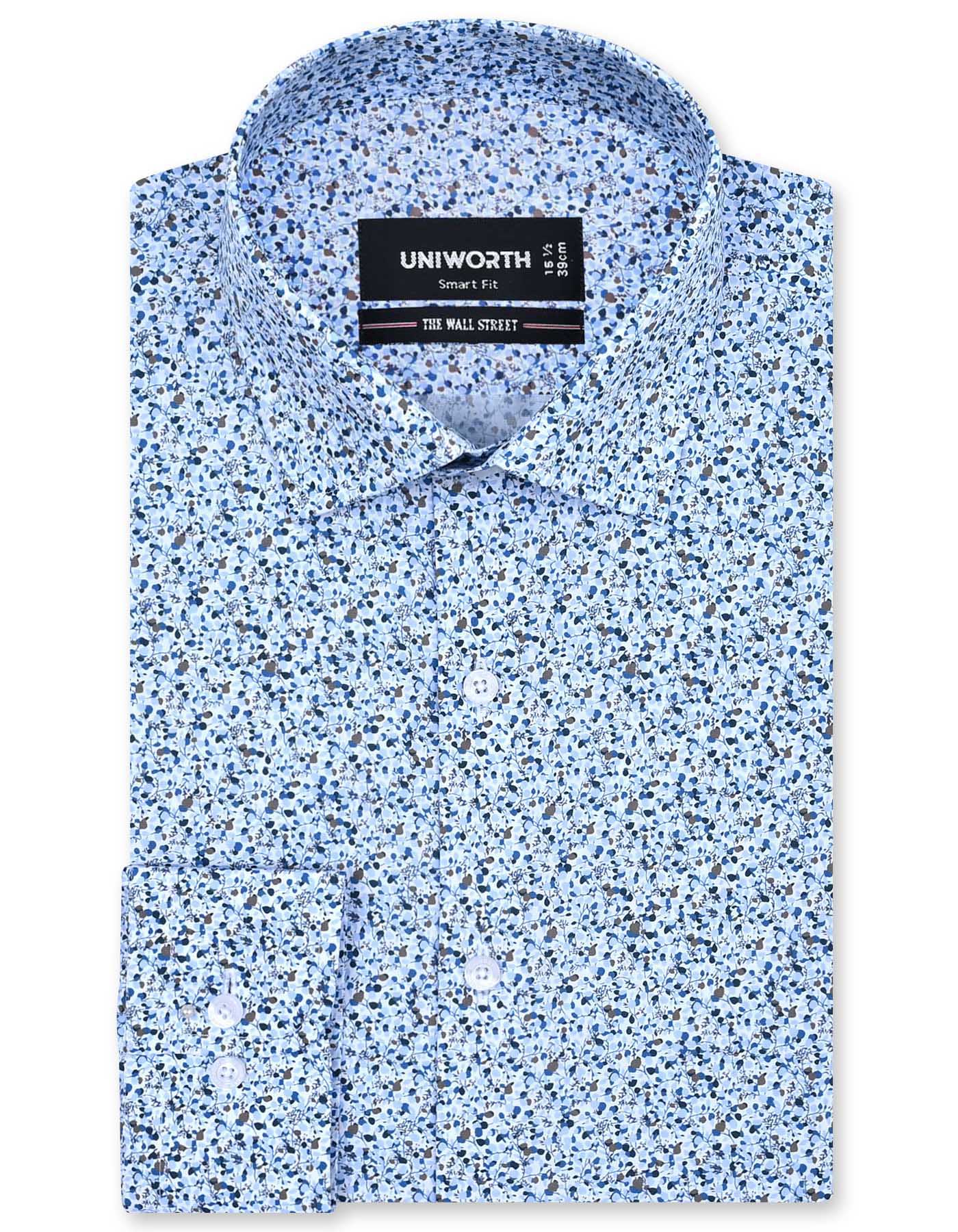 Printed Navy Tailored Smart Fit Shirt FS858-1SF-14.5