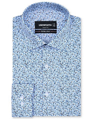 Printed Navy Tailored Smart Fit Shirt FS858-1SF-14.5