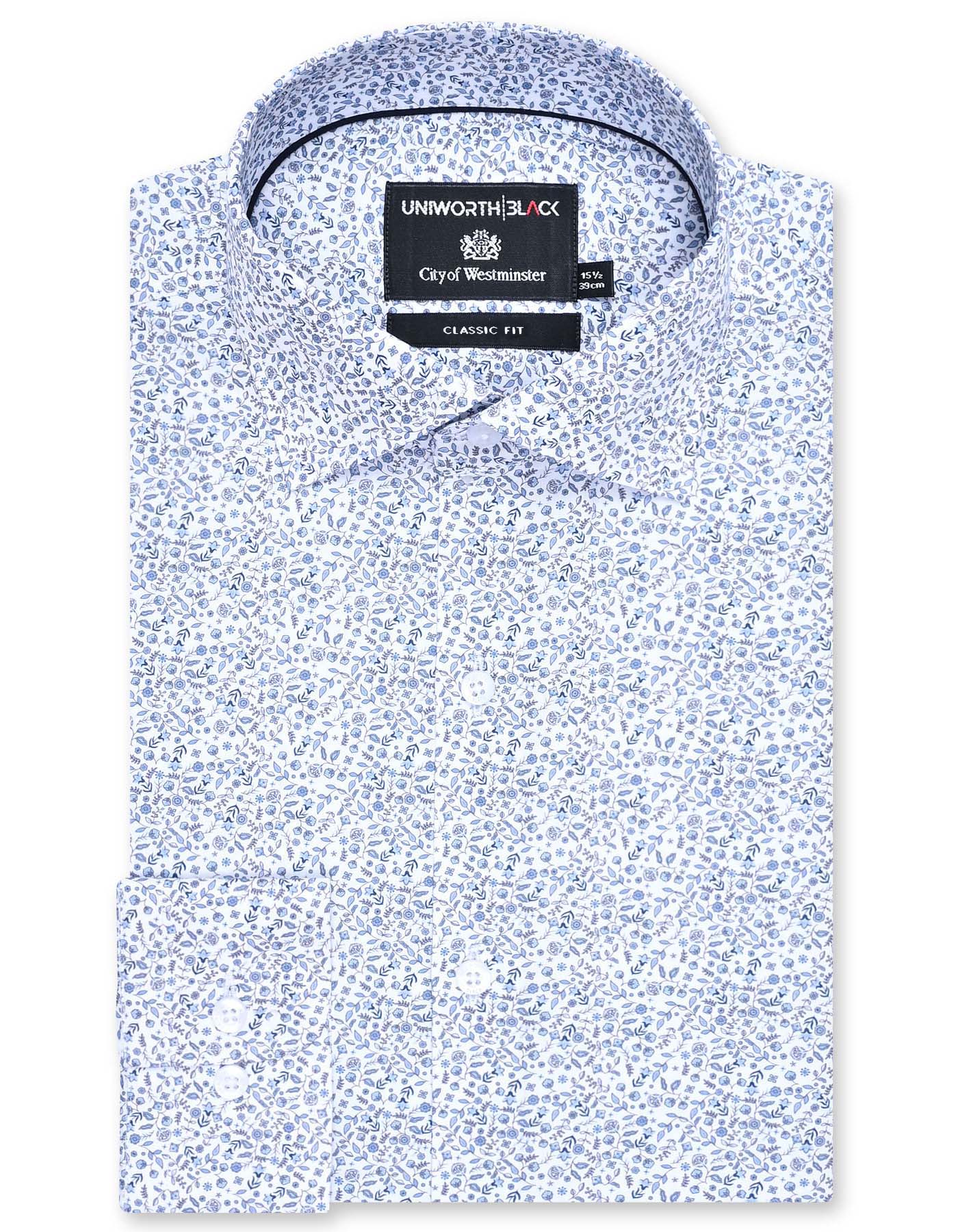 Printed L Blue Classic Fit Shirt FS859-1RF-14.5
