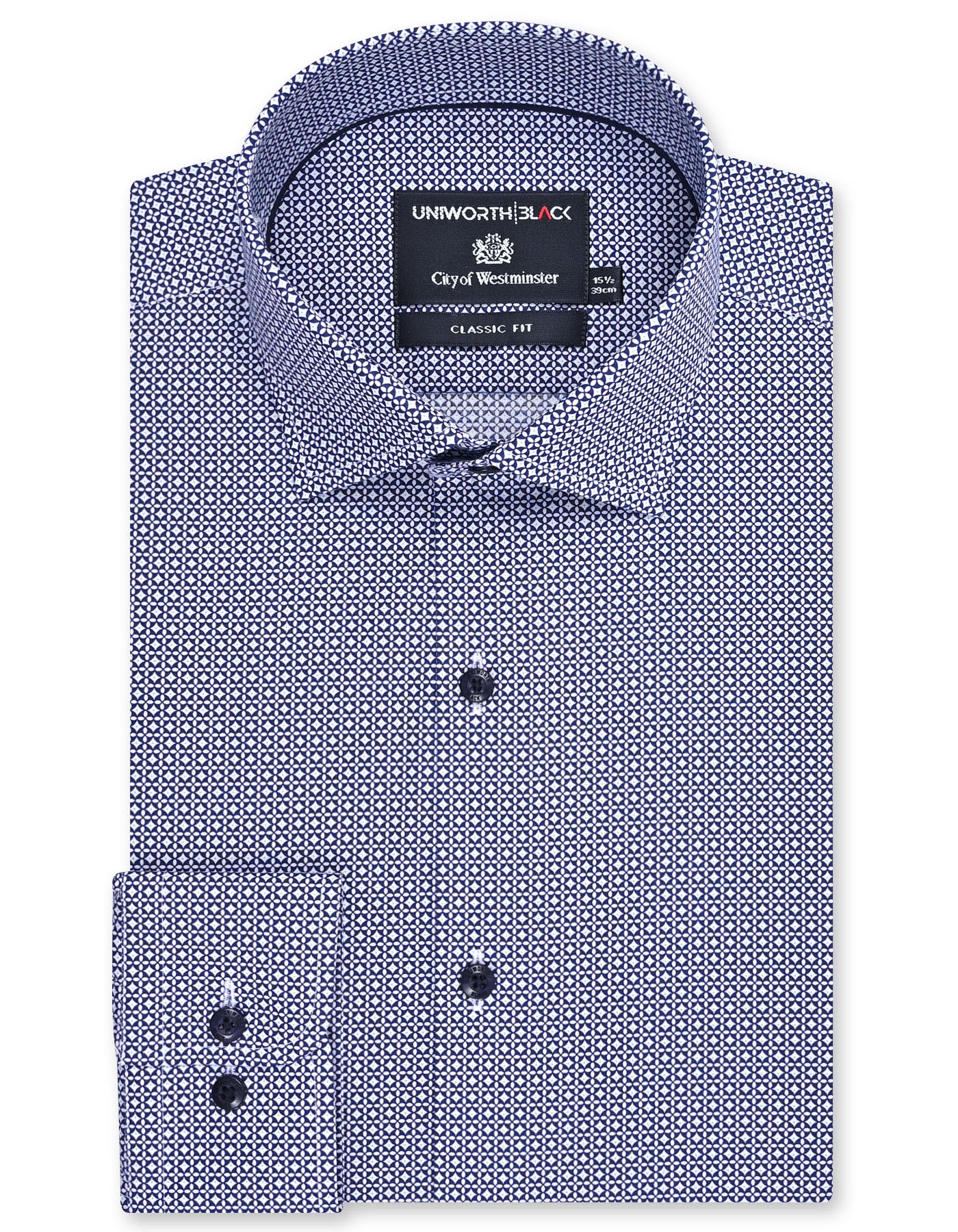 Printed Navy Classic Fit Shirt FS863-1RF-14.5