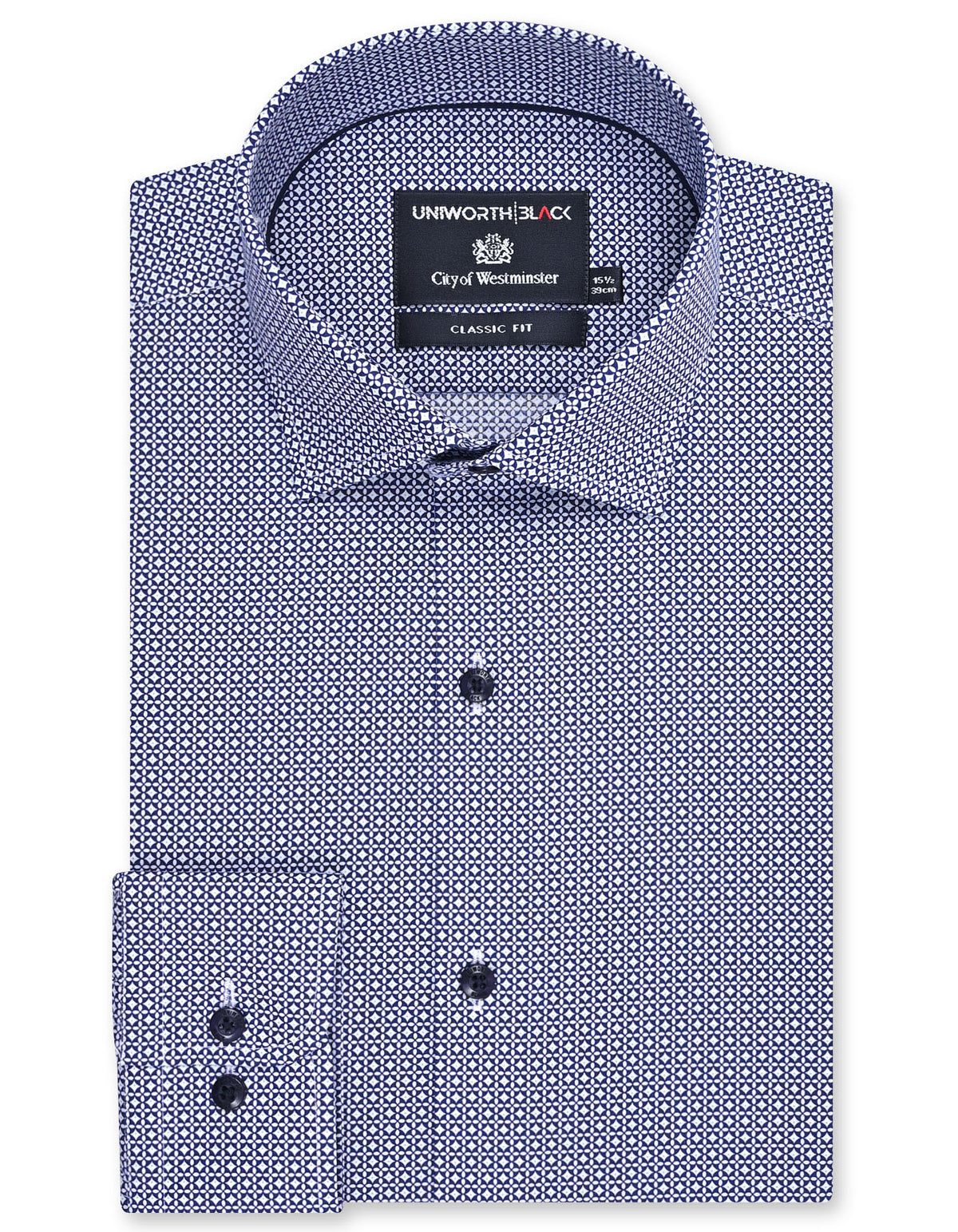 Printed Navy Classic Fit Shirt FS863-1RF-14.5