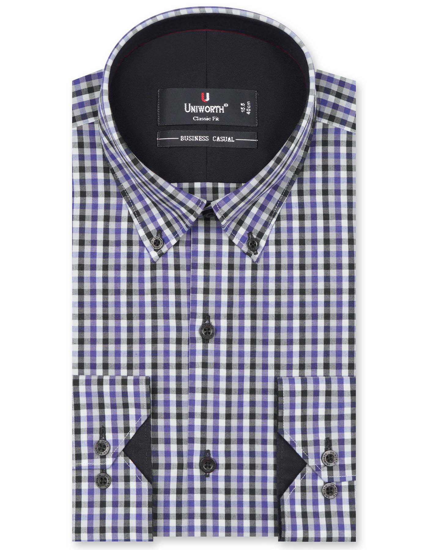 Check Black/Purple Classic Fit Shirt FS968RF-14.5