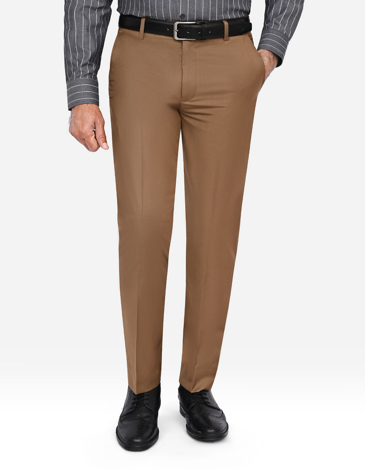 L Brown Plain Smart Fit Formal Trouser