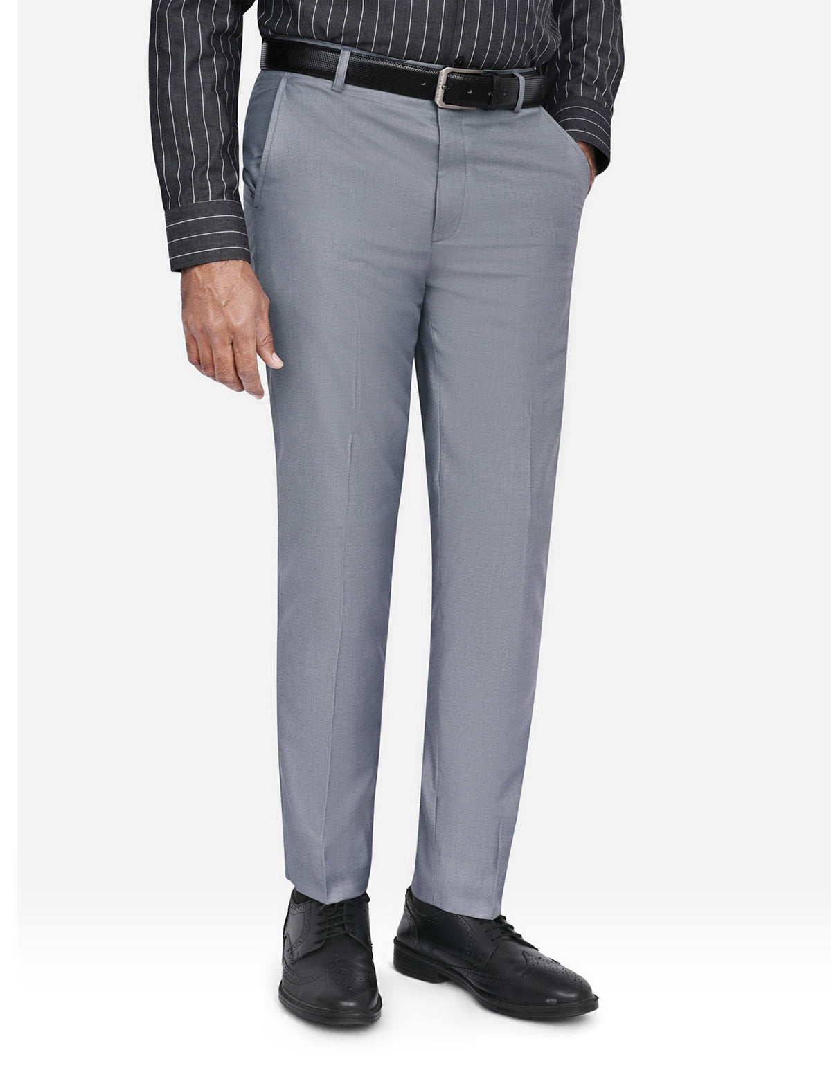 L Grey Plain Classic Fit Formal Trouser