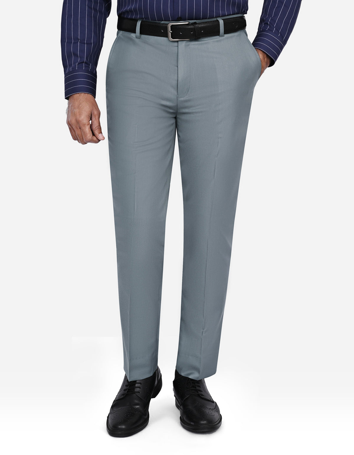 Grey Plain Classic Fit Formal Trouser