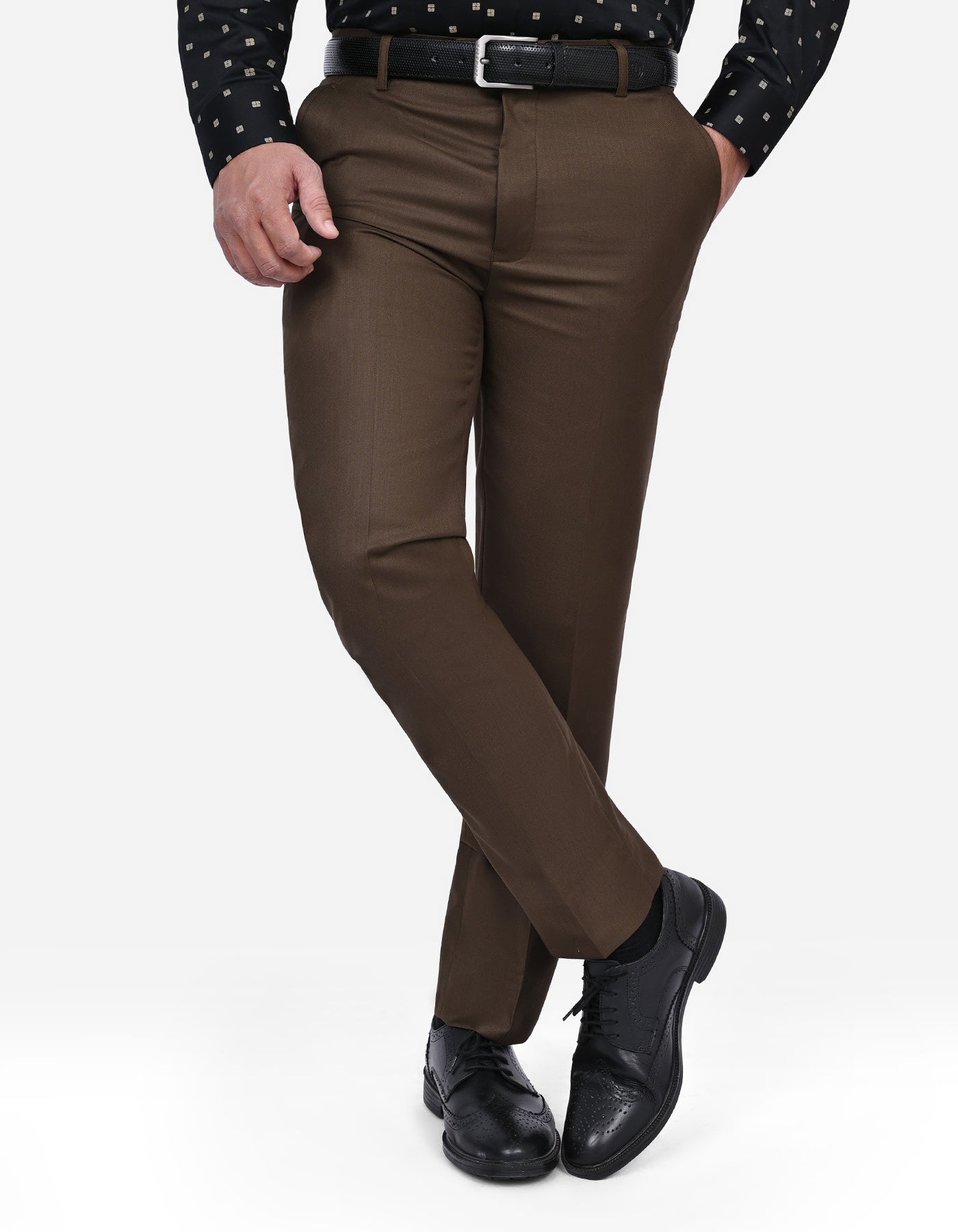 Brown Plain Formal Trouser Smart Fit FT578S-30