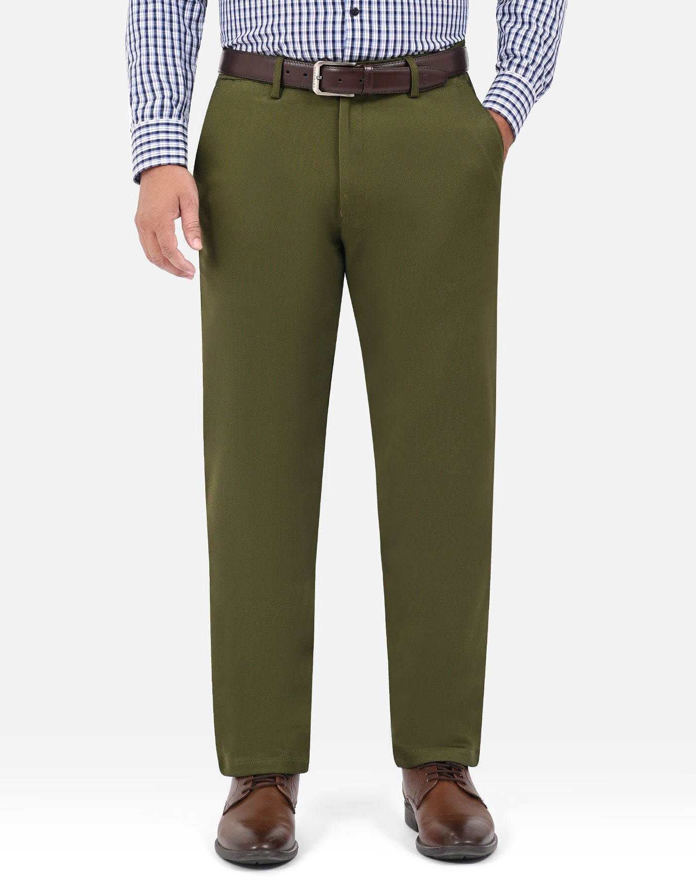 Olive Smart Fit Cotton Trouser FTC2650S-32