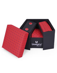 Red Dotted Cufflink Tie Set