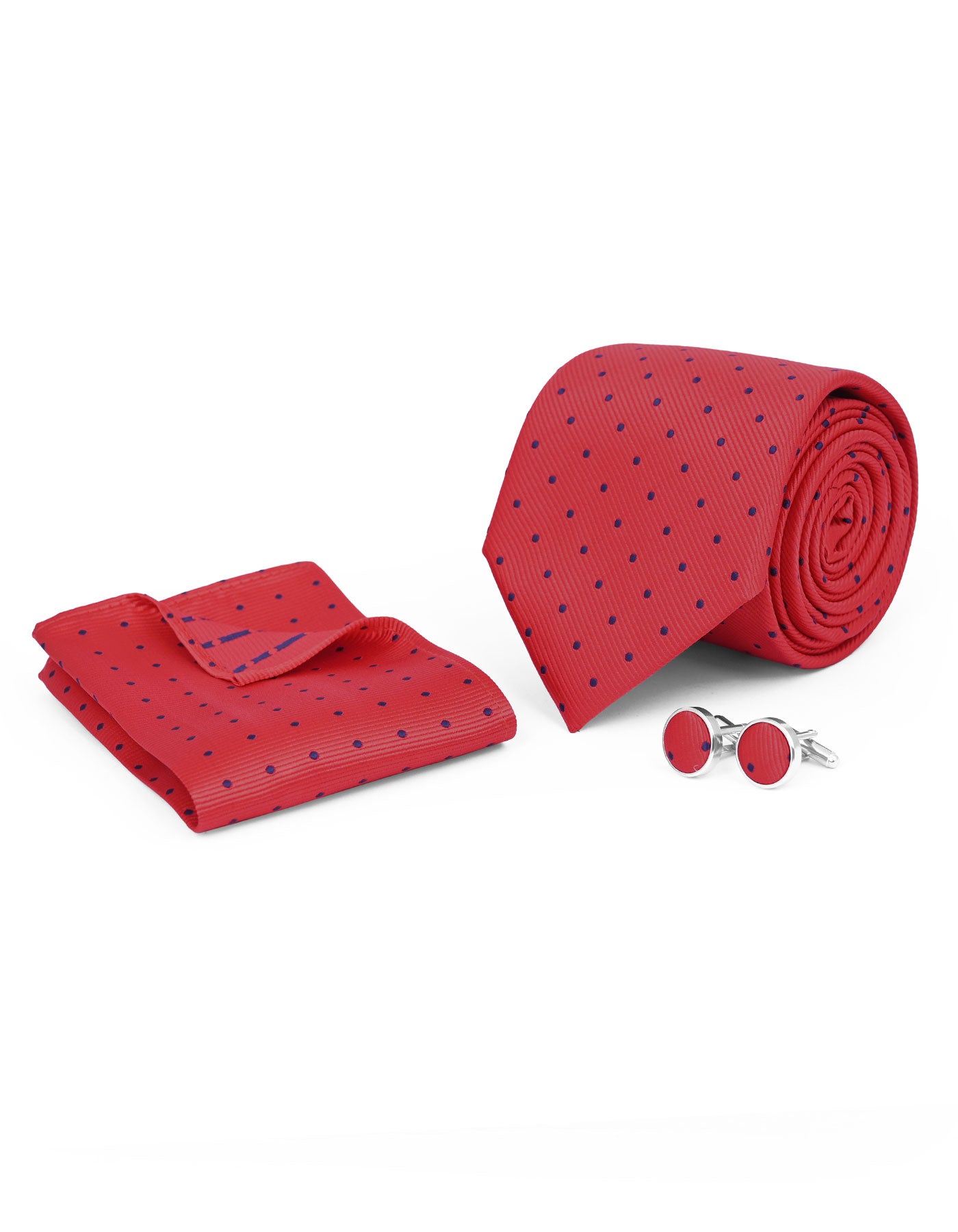 Red Dotted Cufflink Tie Set