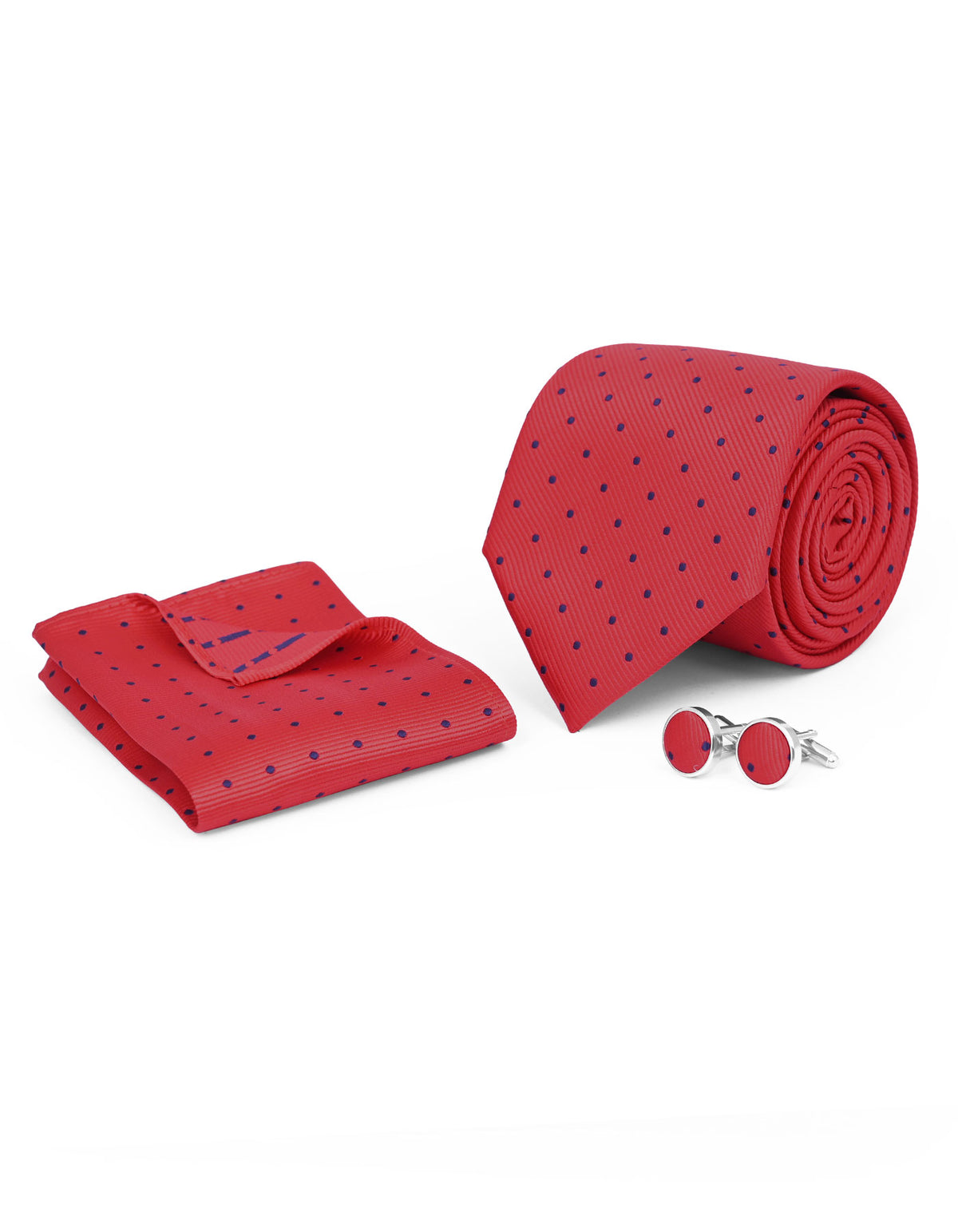 Red Dotted Cufflink Tie Set