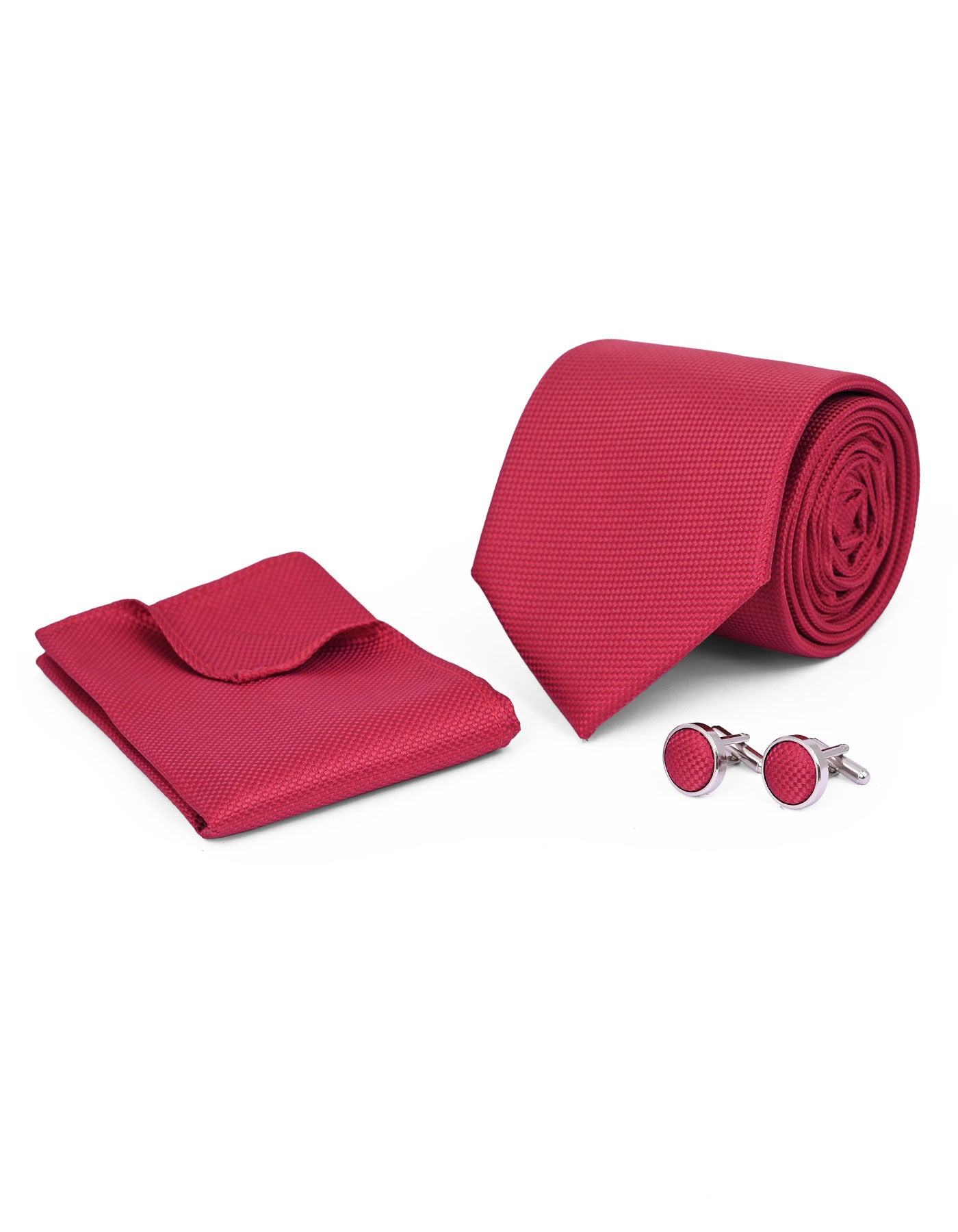Red Plain Cufflink Tie Set
