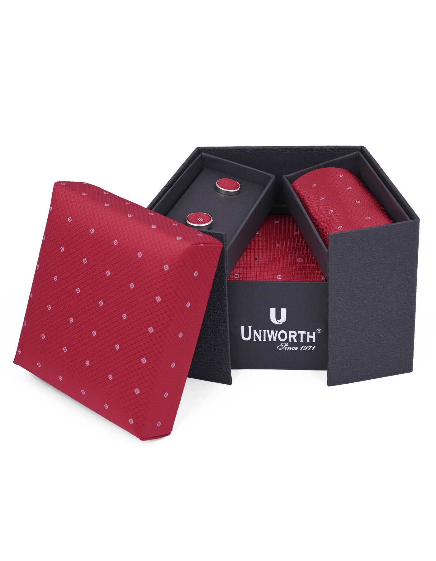 Maroon Geometric Cufflink Tie Set