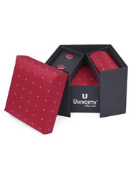 Maroon Geometric Cufflink Tie Set