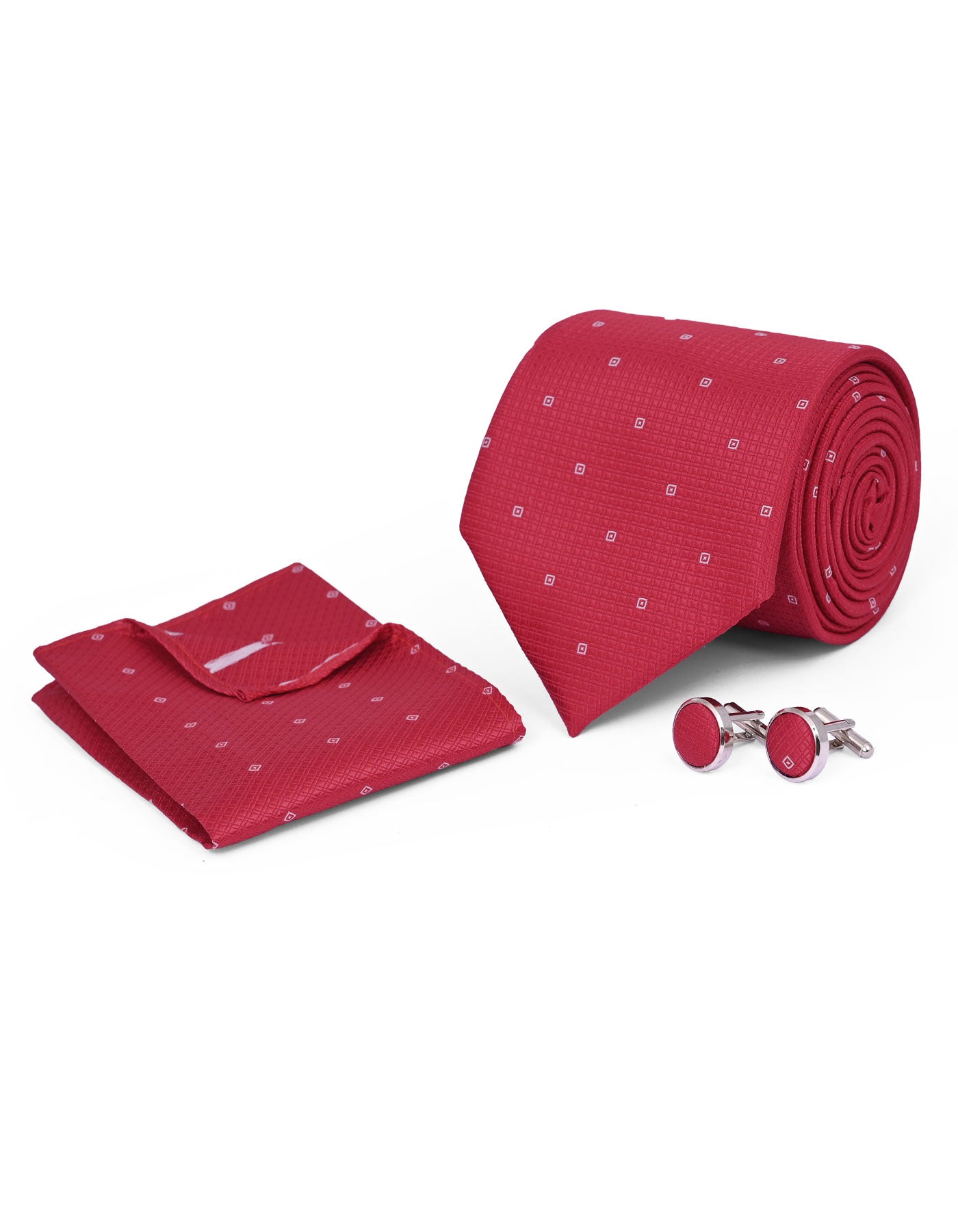 Maroon Geometric Cufflink Tie Set