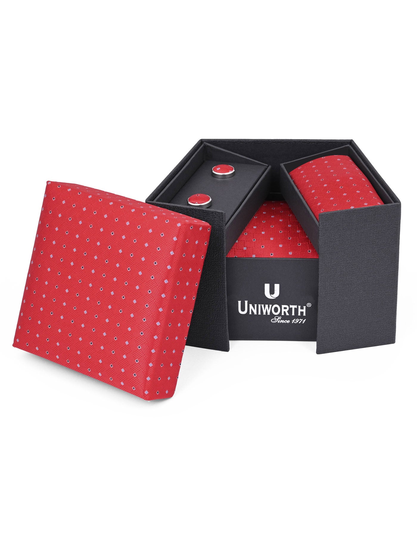 Maroon Geometric Cufflink Tie Set