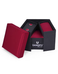 Red Plain Cufflink Tie Set