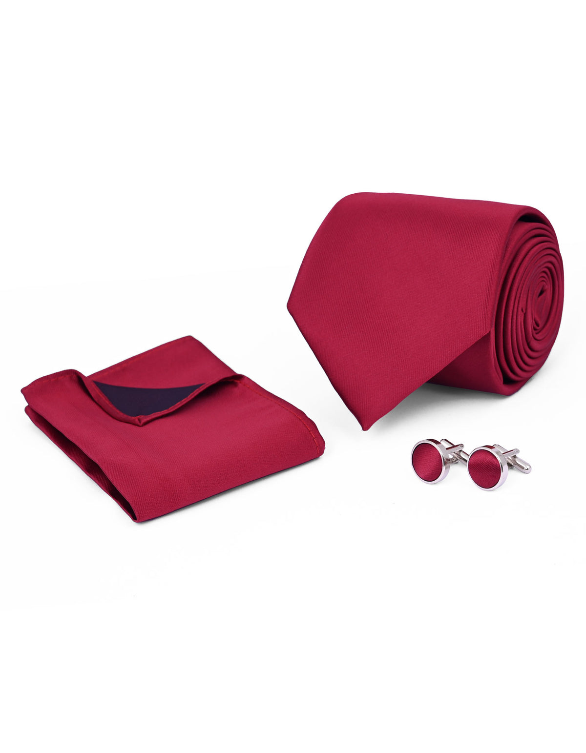 Red Plain Cufflink Tie Set
