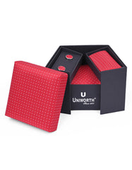 Red Dotted Cufflink Tie Set