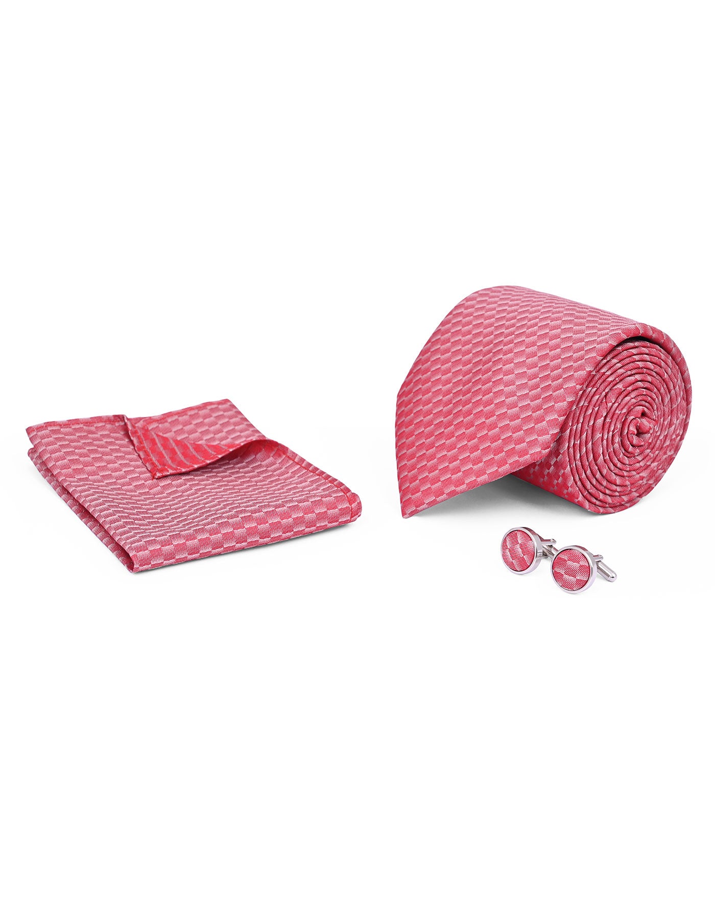 Brown Geometric Cufflink Tie Set