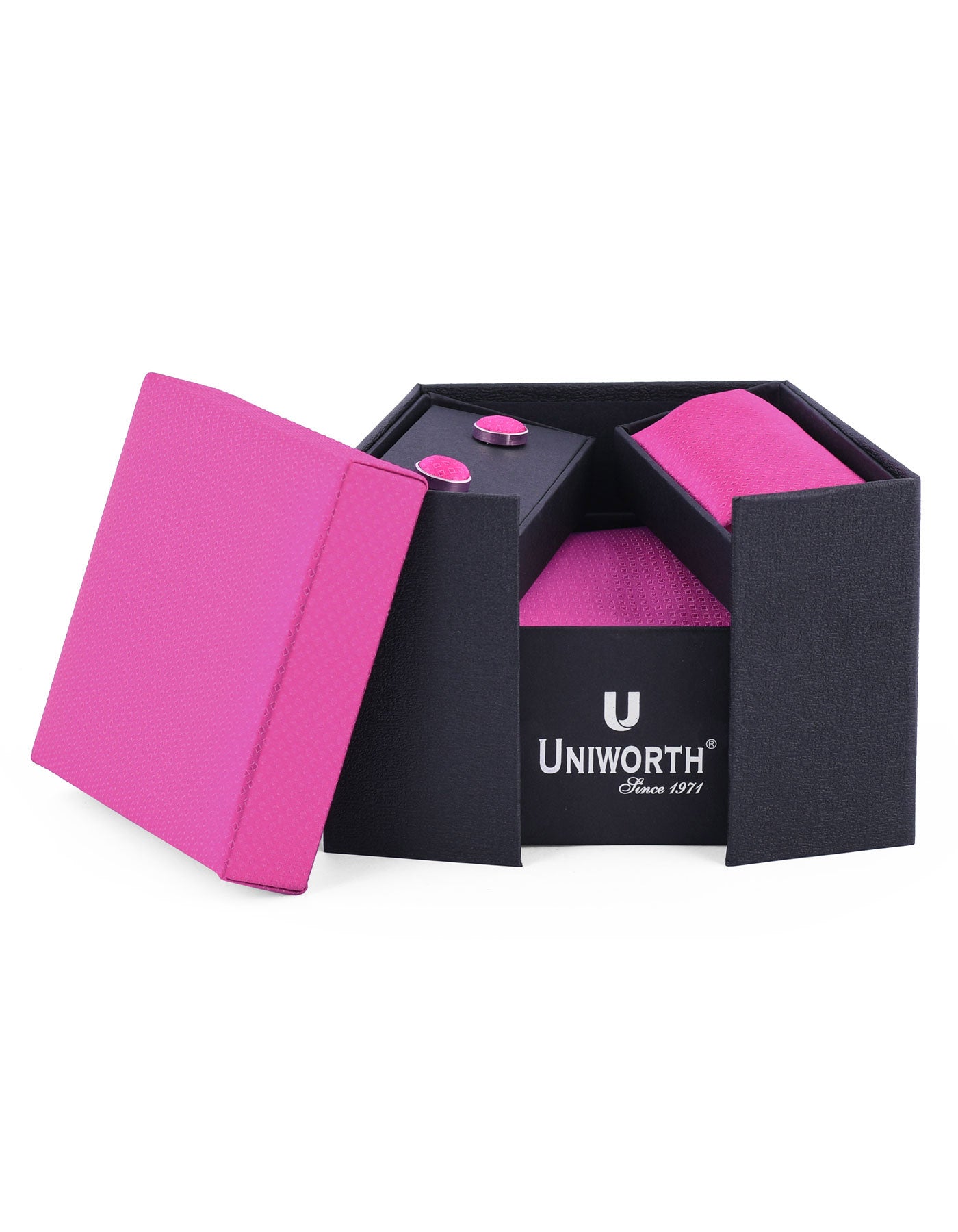 Pink Self Cufflink Tie Set