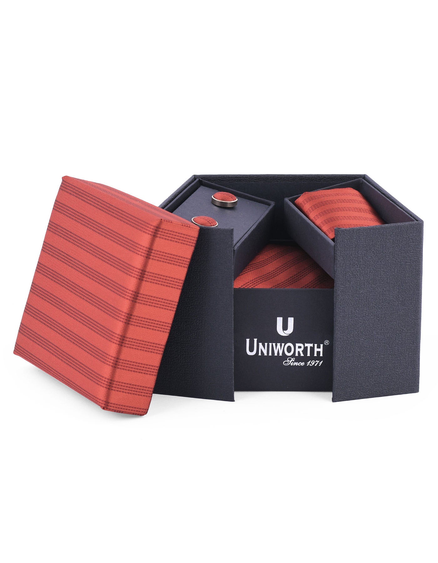 Maroon Stripe Cufflink Tie Set