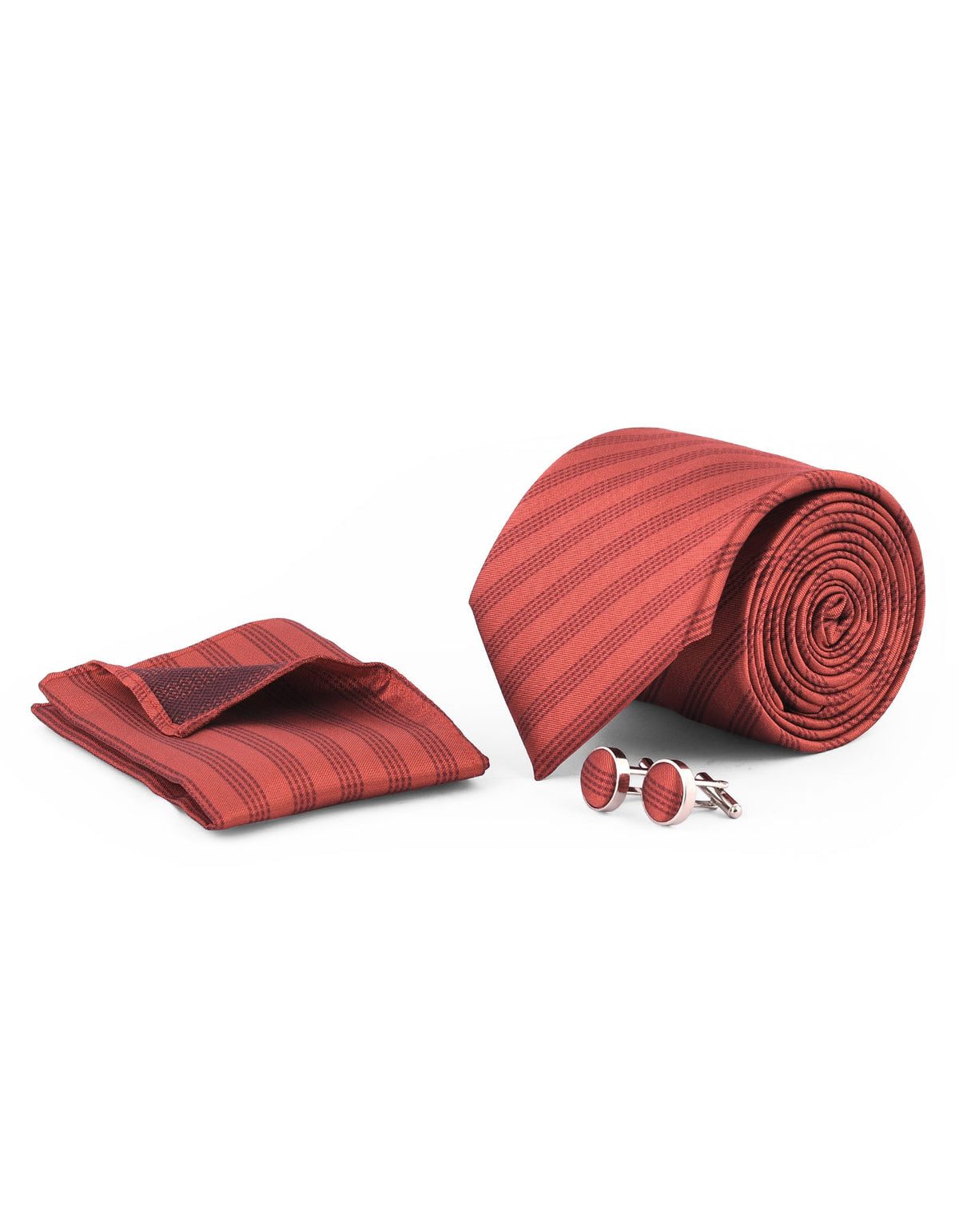 Maroon Stripe Cufflink Tie Set