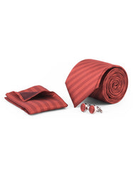 Maroon Stripe Cufflink Tie Set