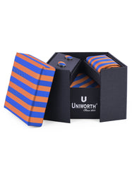 Rust/Blue Stripe Cufflink Tie Set