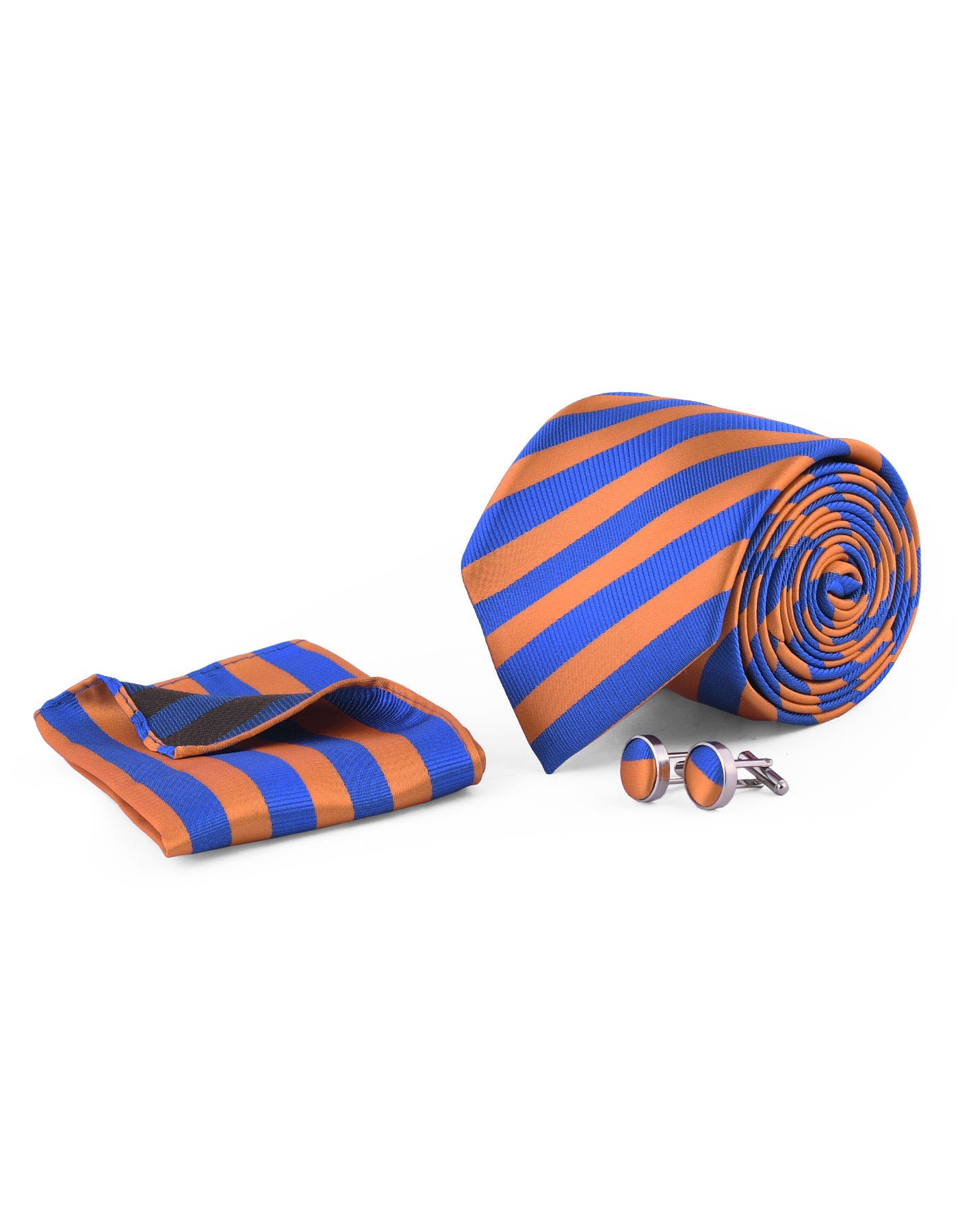 Rust/Blue Stripe Cufflink Tie Set