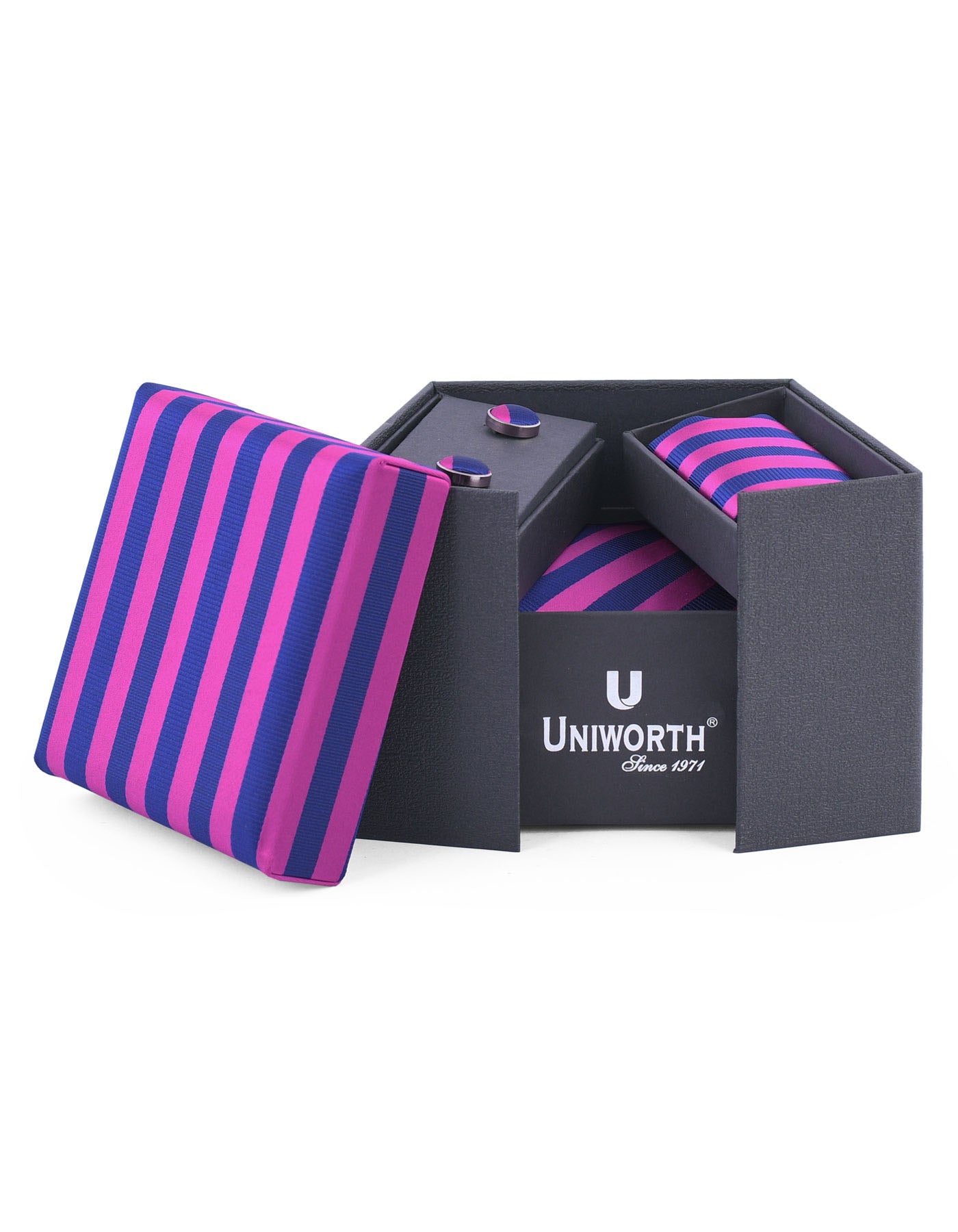 Purple/Navy Stripe Cufflink Tie Set