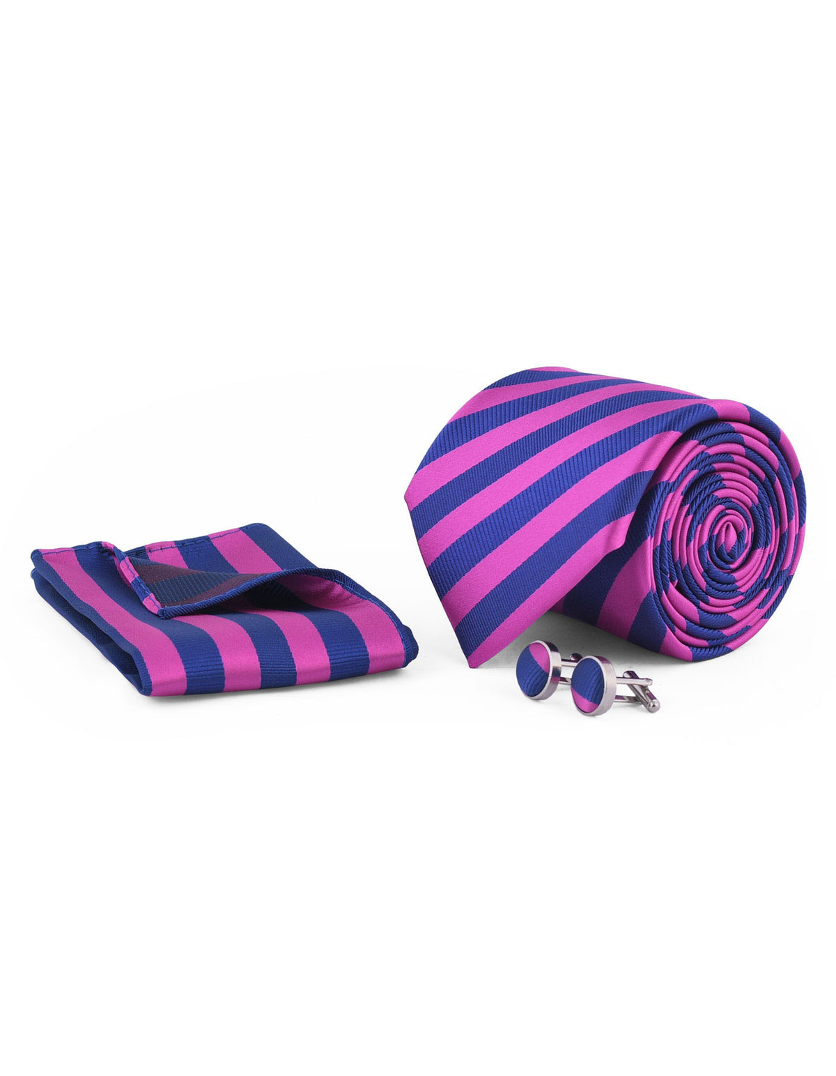 Purple/Navy Stripe Cufflink Tie Set