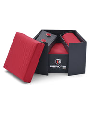 Red Geometric Cufflink Tie Set