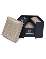 Beige Geometric Cufflink Tie Set