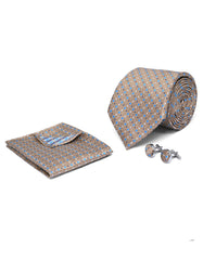 Beige Geometric Cufflink Tie Set