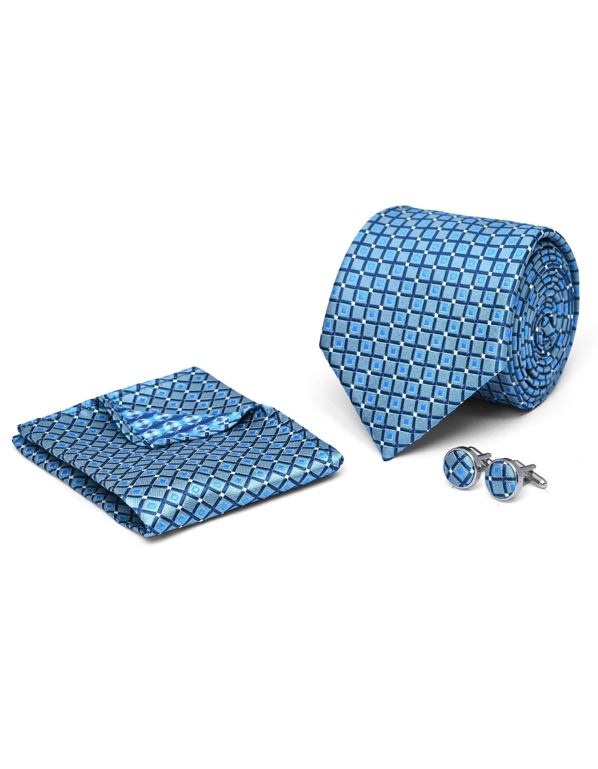 Teal Geometric Cufflink Tie Set