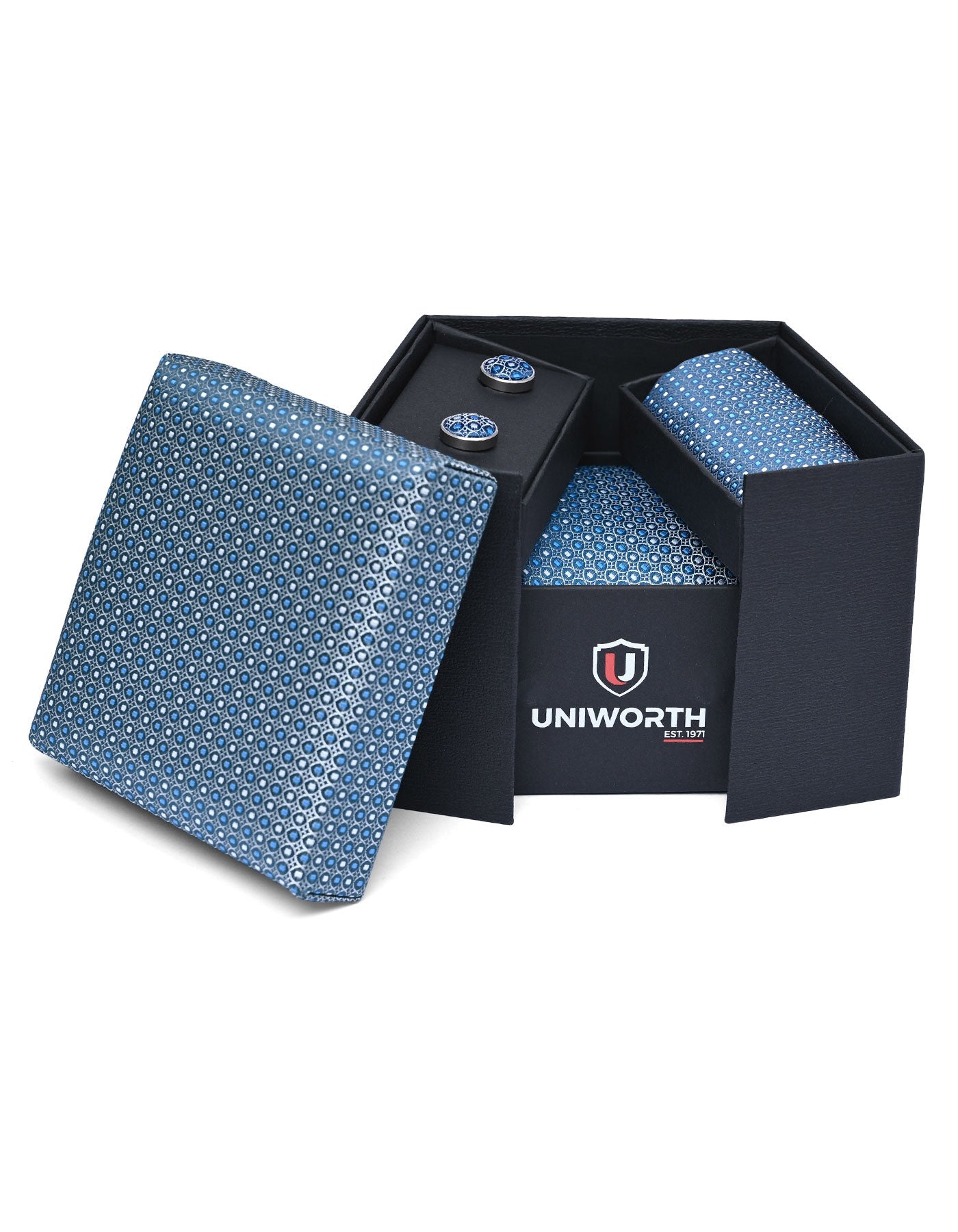 Teal Geometric Cufflink Tie Set